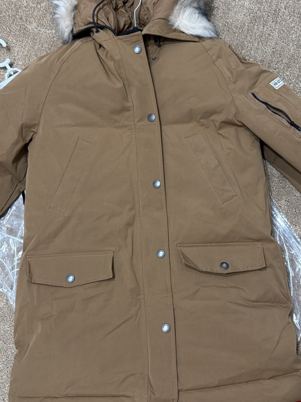 Kenzo Women’s Brown Parka Coat with Faux Fur Trim